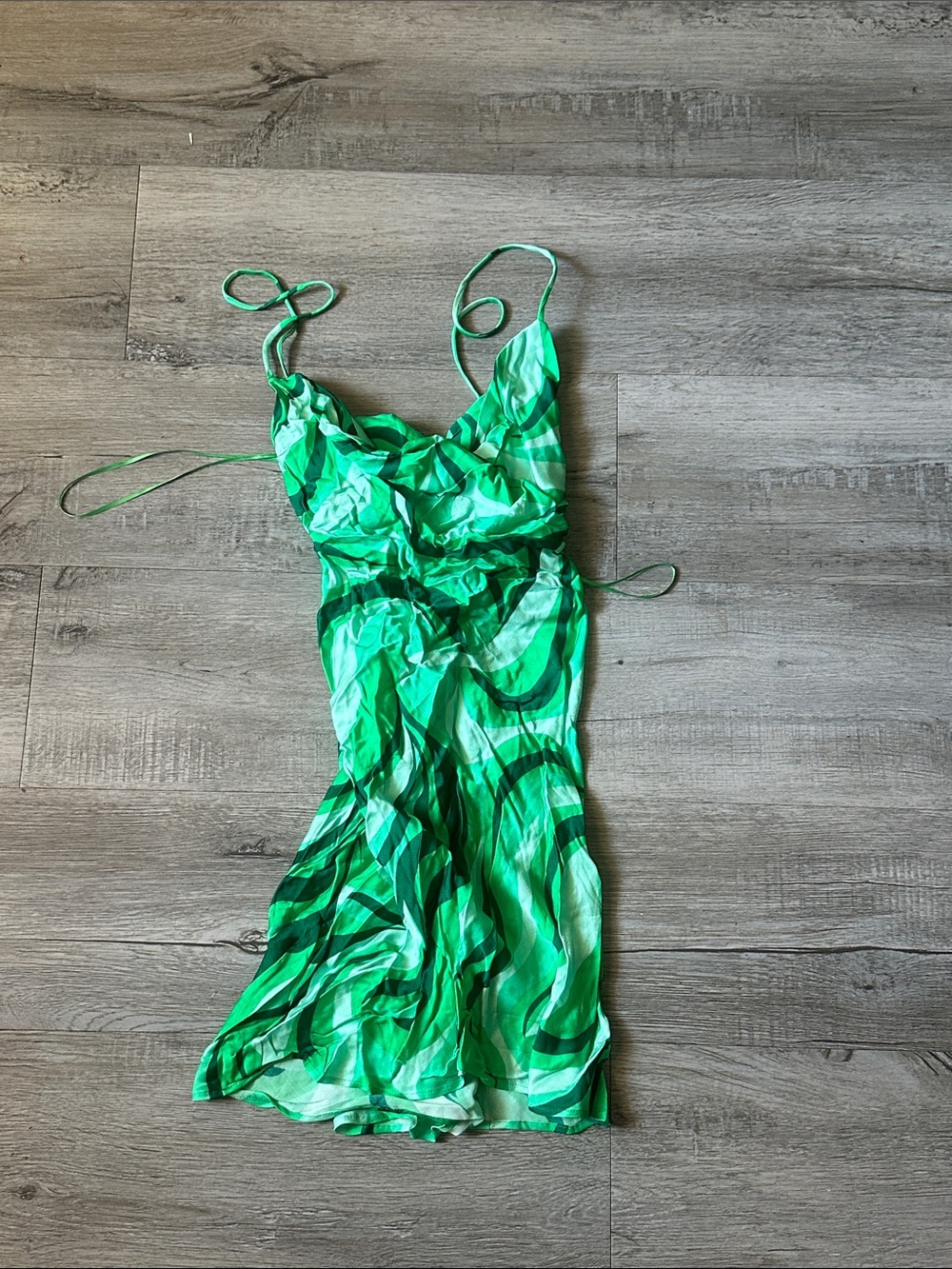 Zara Green Swirl Mini Slip Dress